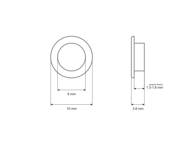 Oczko metalowe z podkładką  6/10/3,8 mm nikiel