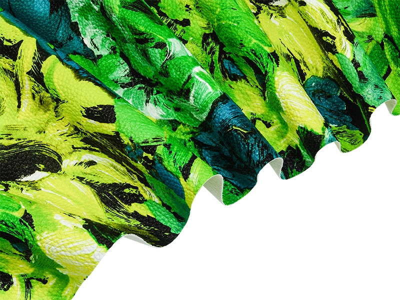 IMITATION LEATHER GREEN PAINTED FLOWERS 140 CM 35 MB