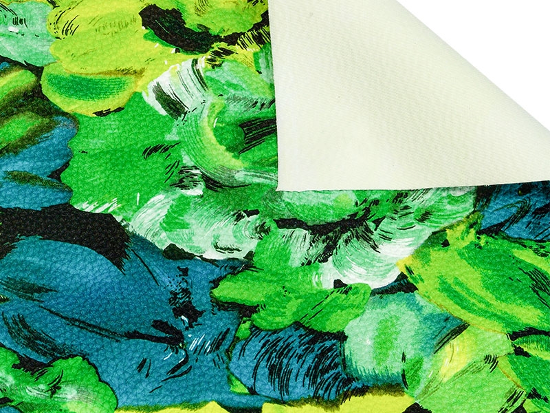 IMITATION LEATHER GREEN PAINTED FLOWERS 140 CM 35 MB