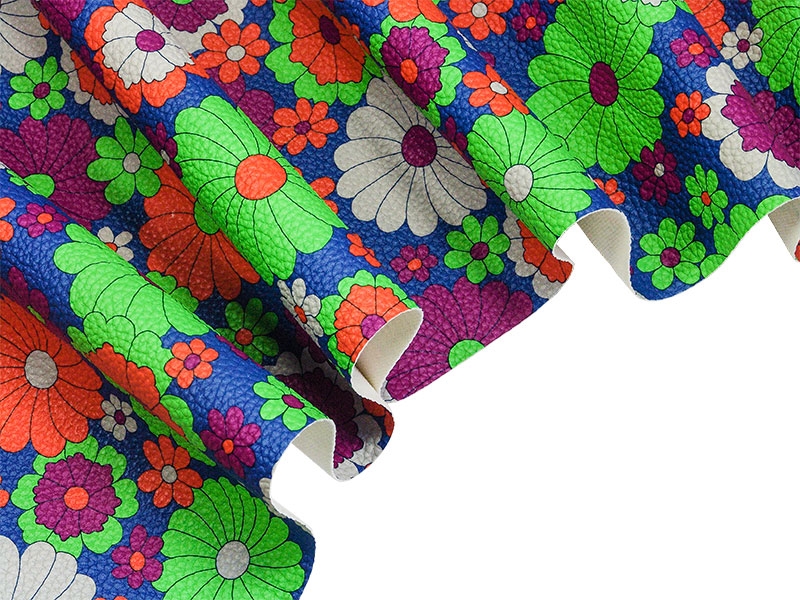 KUNSTLEDER GRÜN BLUMEN 140 CM 35 LM