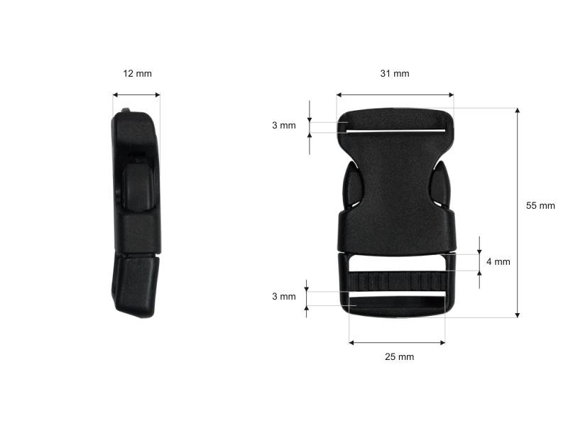 Plastic buckle 25 mm michalina black 100 pcs
