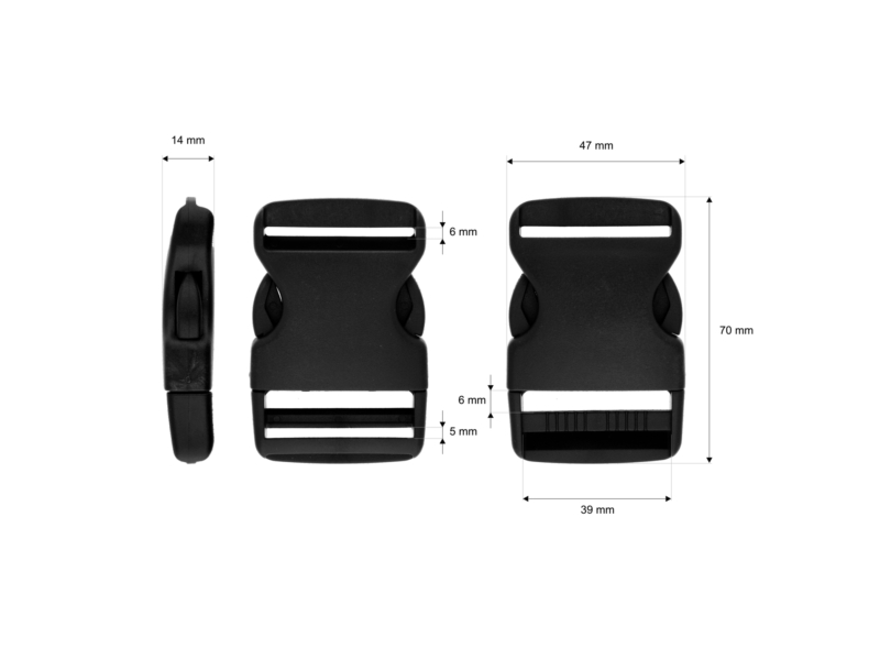 Plastic buckle 38 mm michalina black  100  pcs