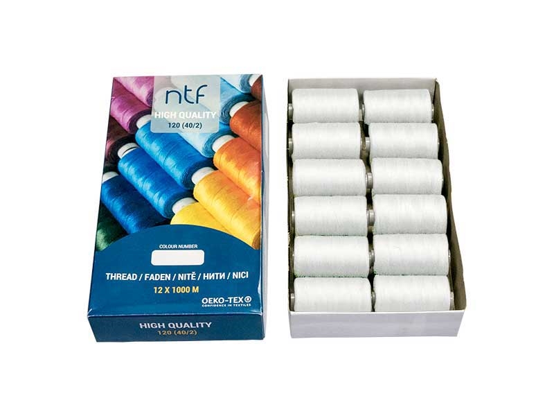POLYESTEROVÉ NITĚ NTF 40/2 BÍLÝ A502  1000 m x 12 ks