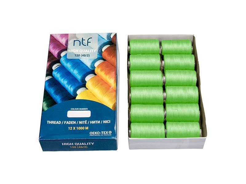 Nici poliestrowe NTF 120 (40/2)  zielone neonowe A 587 1000 m x 12 szt.