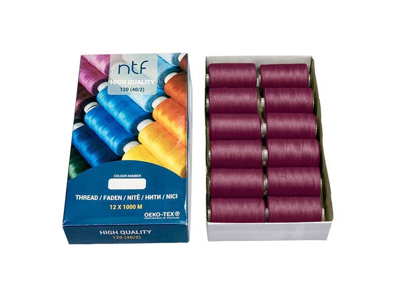 Nici poliestrowe NTF 120 (40/2)  bordowofioletowe A 640 1000 m x 12 szt.