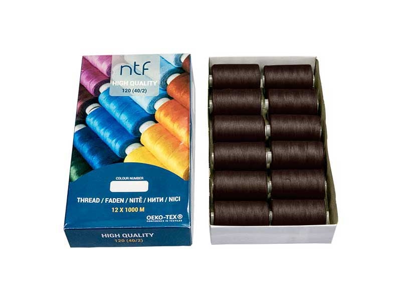 POLYESTEROVÉ NITĚ NTF 40/2TMAVĚ HNĚDÁ A756  1000 m x 12 ks