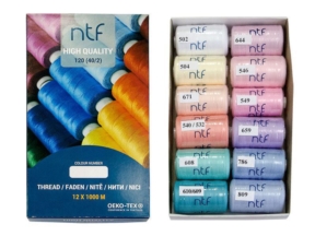 Nici poliestrowe NTF 120 (40/2) zestaw candy 1000 m x 12 szt.