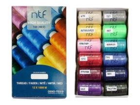 Nici poliestrowe NTF 120 (40/2) zestaw rainbow 1000 m x 12 szt.