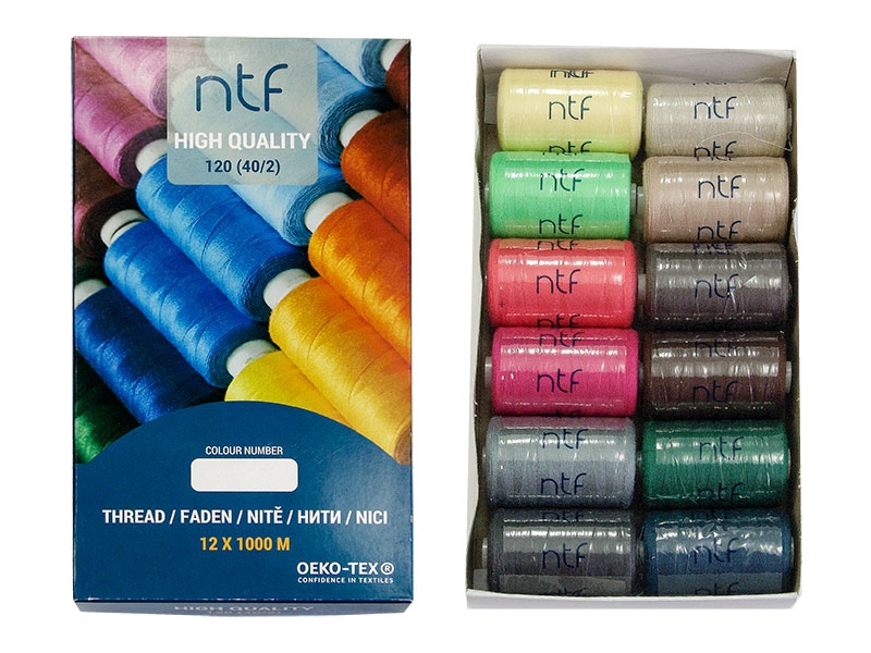 Nici poliestrowe NTF 120 (40/2) zestaw spring 1000 m x 12 szt.