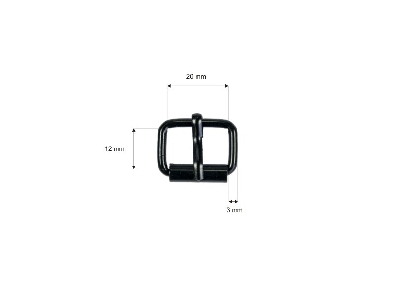 METAL ROLLER BUCKLE SINGLE 20/12/3 MM MATT BLACK   WIRE 100 PCS