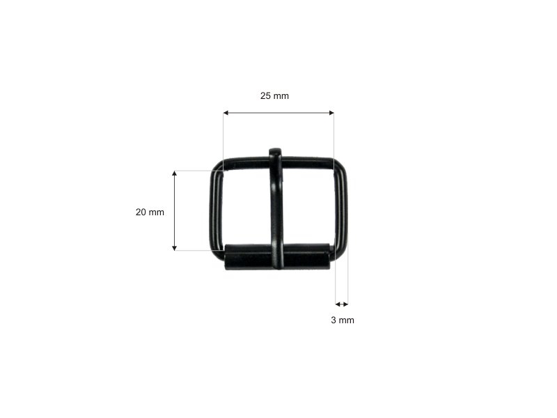METAL ROLLER BUCKLE SINGLE 25/20/3 MM MATT BLACK WIRE 100 PCS