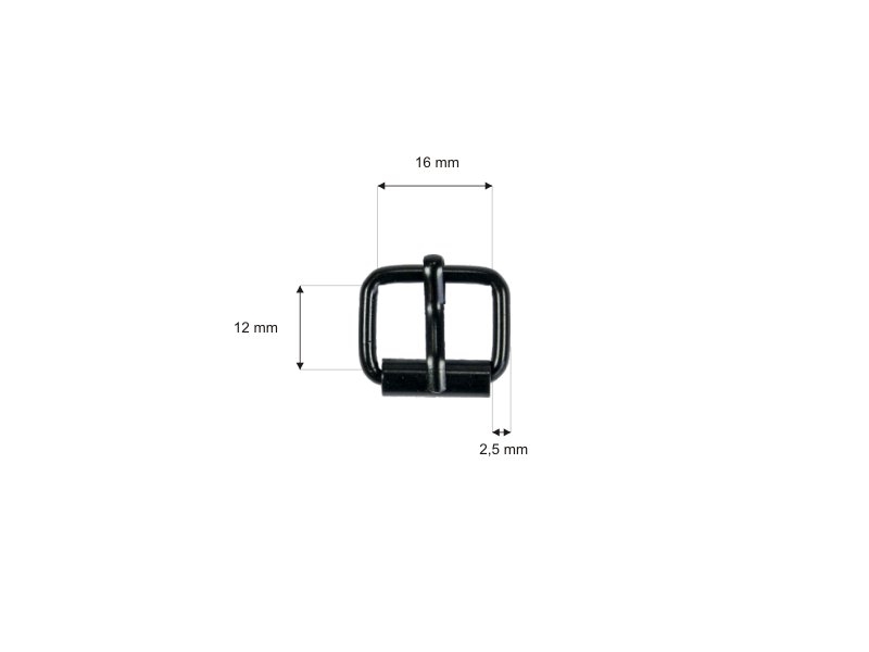 METAL ROLLER BUCKLE SINGLE 16/12/2,5 MM MATT BLACK WIRE 100 PCS
