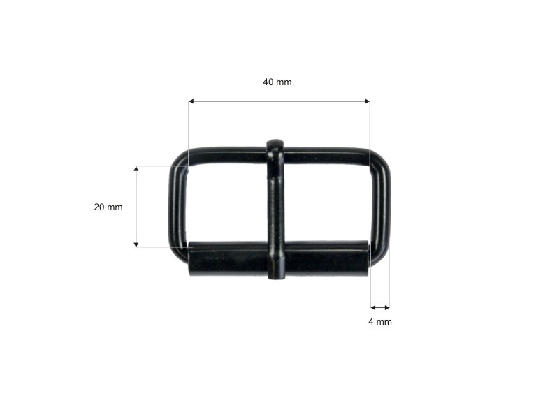 METAL ROLLER BUCKLE SINGLE 40/20/4 MM MATT BLACK  WIRE 100 PCS
