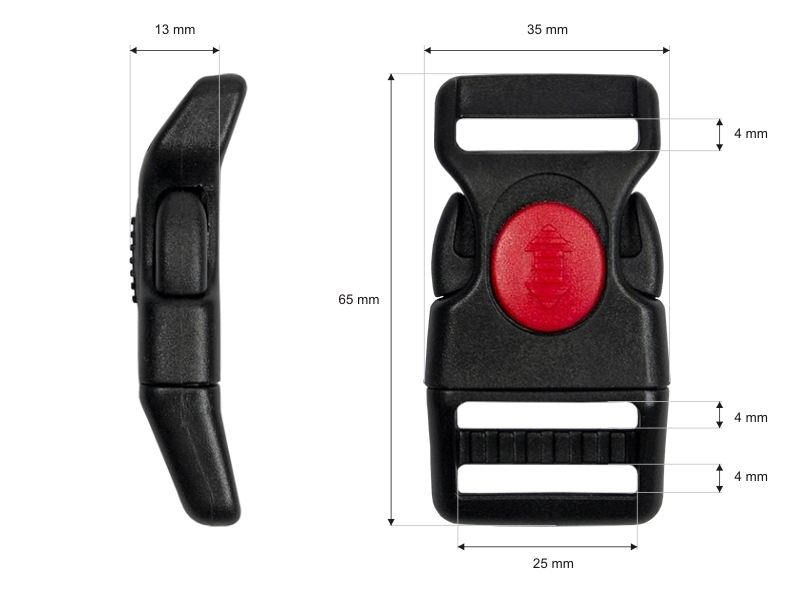 Plastic buckle 25 mm kalina  (rx2145) black-red frost resistant 100 pcs