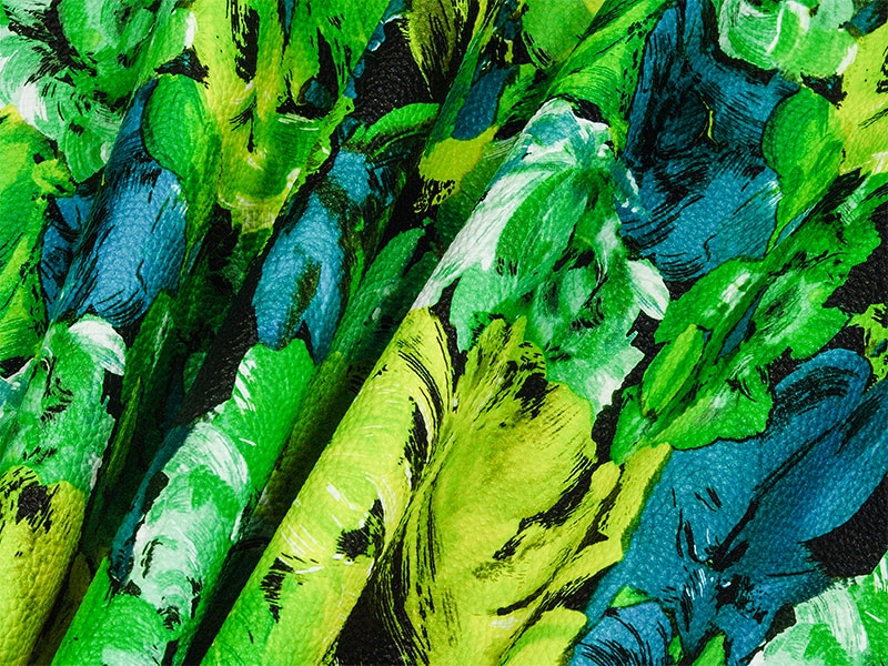 KUNSTLEDER GRÜN GEMALTE BLUMEN 140 CM 1 LM