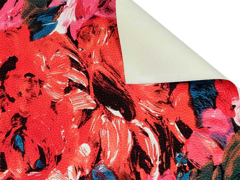 IMITATION LEATHER RED PAINTED FLOWERS 140 CM 1 MB