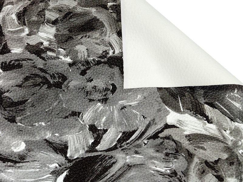IMITATION LEATHER GRAY PAINTED FLOWERS 140 CM 1 MB