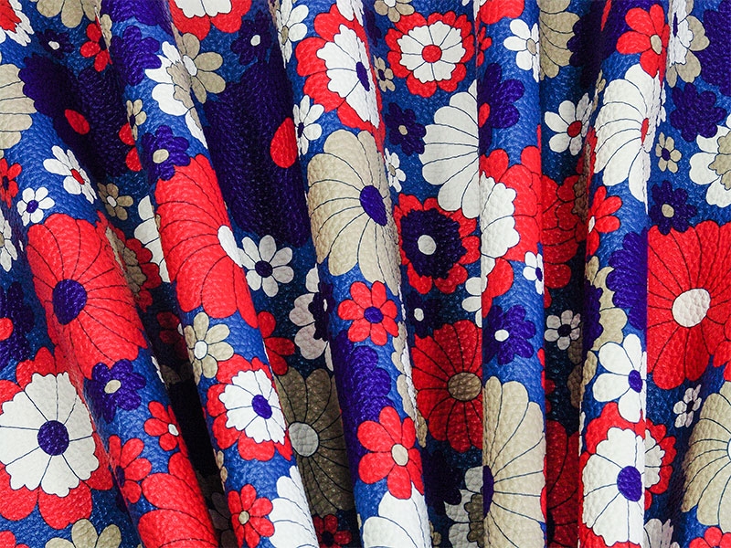 KUNSTLEDER BLAU BLUMEN 140 CM 1 LM