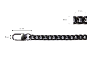 Łańcuszek do torebki z karabinczykiem długość  40 cm czarny nikiel (1007)