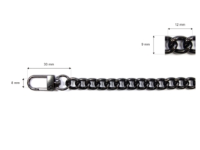 Łańcuszek do torebki z karabinczykiem długość  60 cm czarny nikiel (1008)