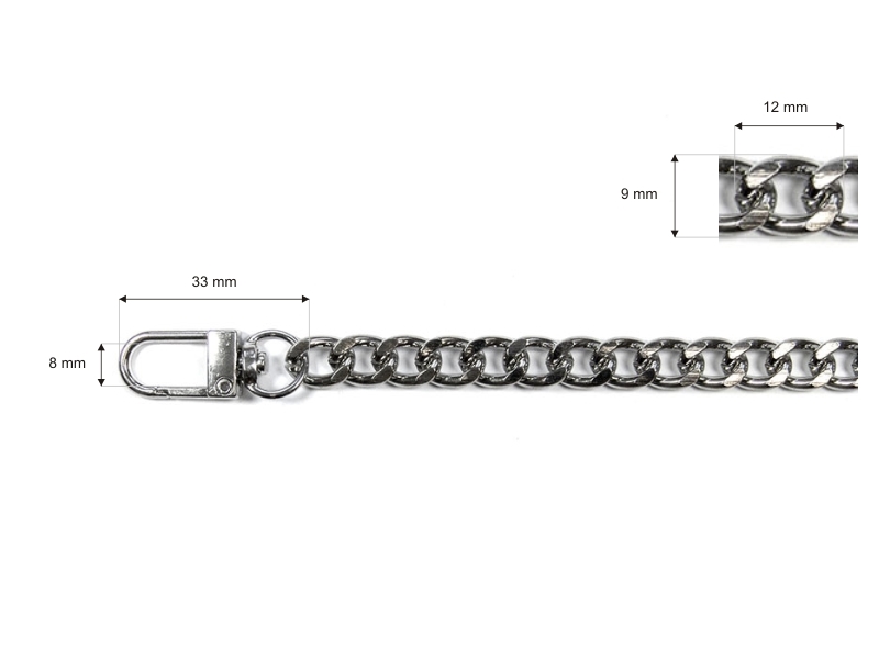 Łańcuszek do torebki z karabinczykiem długość  60 cm nikiel (1008)