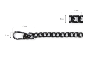 Łańcuszek do torebki z karabinczykiem długość 120 cm czarny nikiel (1010)