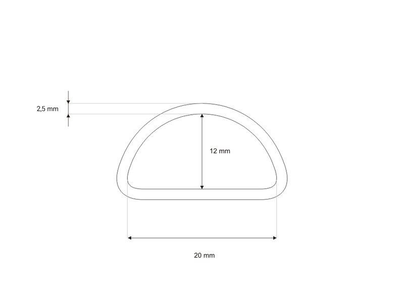 METAL D-RING 20/12/2,5 MM SILVER COLOR, NICKEL FREE