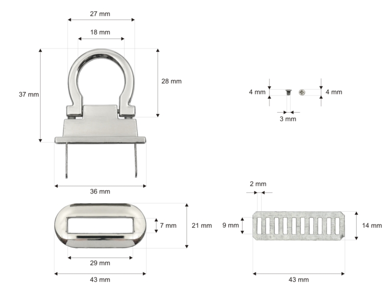 Briefcase lock 42 mm nickel 10 pcs