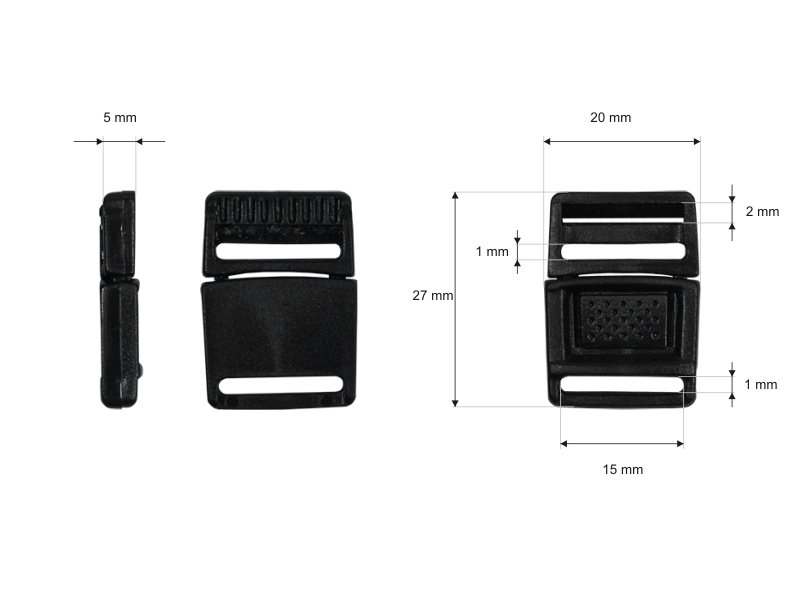 Plastic buckle 15 mm emma black