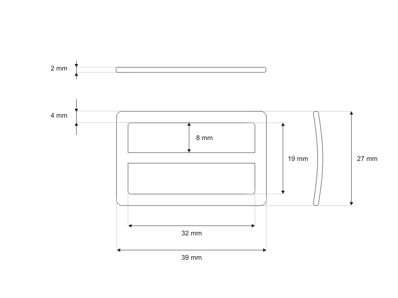 METAL SLIDE BUCKLE 32/20/2,0 MM GLOSSY NICKEL      CAST 1 PCS