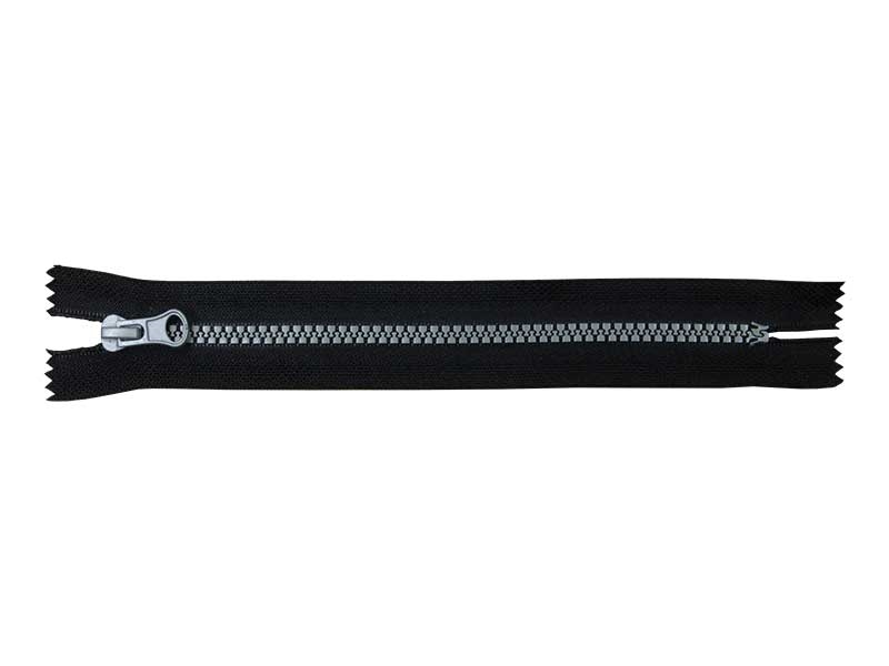 KOSTĚNÝ ZIP ŠÍŘE 5  NEDĚLITELNÝ 12 cm (580) ČERNÝ + SILVER 50 KS