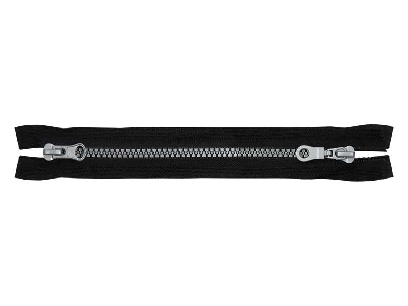 PLASTIC READY ZIPPER 5 OPEN END TWO WAYS 75 cm (580) BLACK+ SILVER 50 PCS
