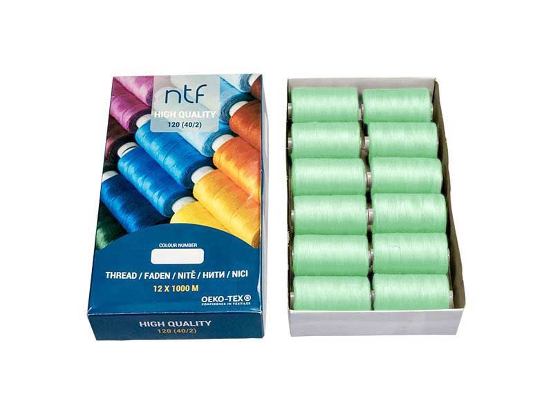 Nici poliestrowe NTF 120 (40/2)  seledynowe A 605 1000 m x 12 szt.