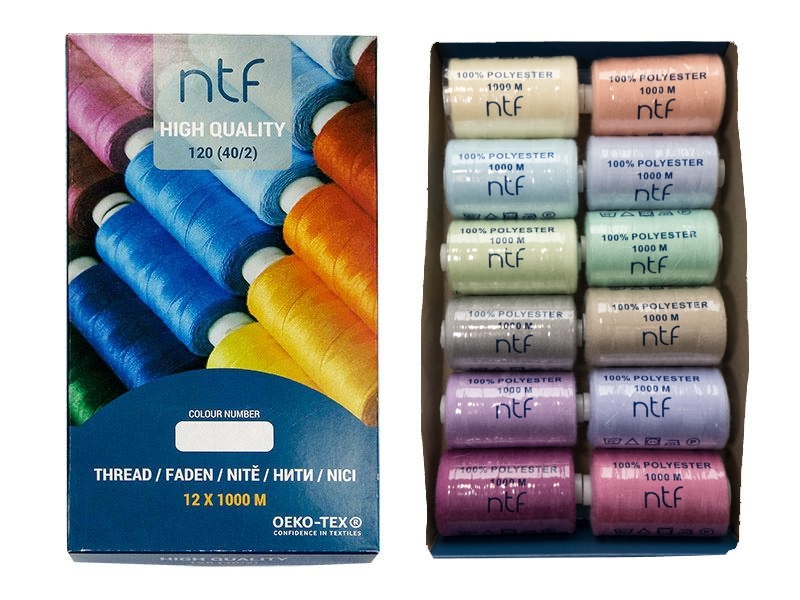 НИТКИ ПОЛИЭСТЕРОВЫЕ NTF 120 (40/2) PASTELOVE 1000 M 12 x ШТ