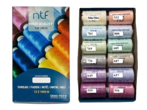 Nici poliestrowe NTF 120 (40/2) zestaw pastelove 1000 m x 12 szt.