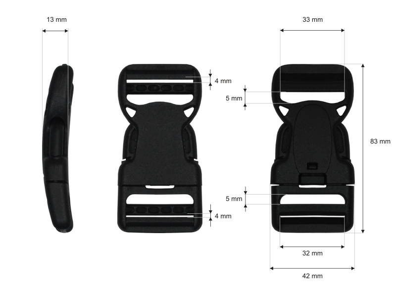 Plastic buckle 32 mm jagna black 25 pcs