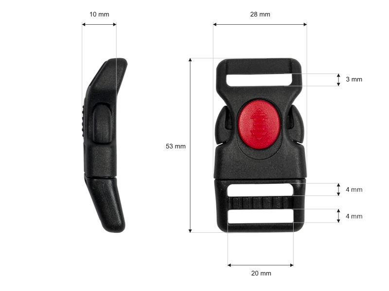 Plastic buckle 20 mm kalina black-red frost resistant 100  pcs