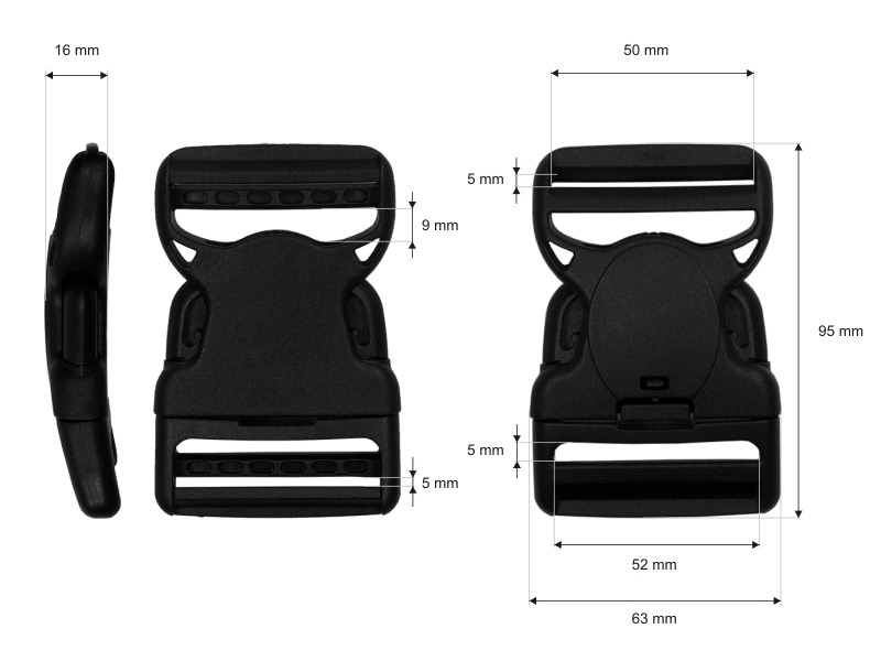 Plastic buckle 50 mm jagna black 25 pcs