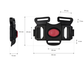 Klamra plastikowa podwójna 25 mm 5-way Tekla 9 czarna z czerwonym guzikiem