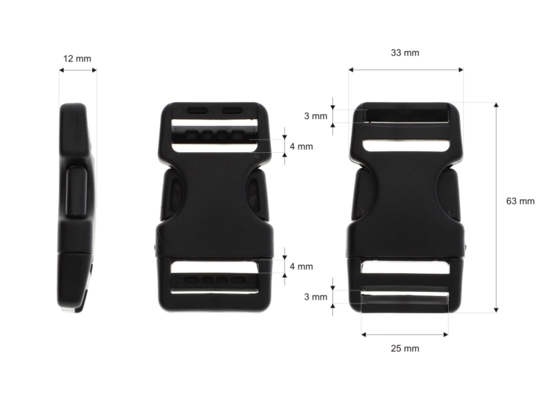 Plastic buckle 25 mm black 100 pcs