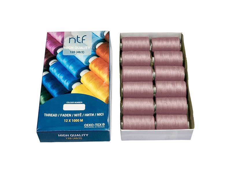 Nici poliestrowe NTF 120 (40/2)  ciemoróżowe przybrudzone A 635 1000 m x 12 szt.