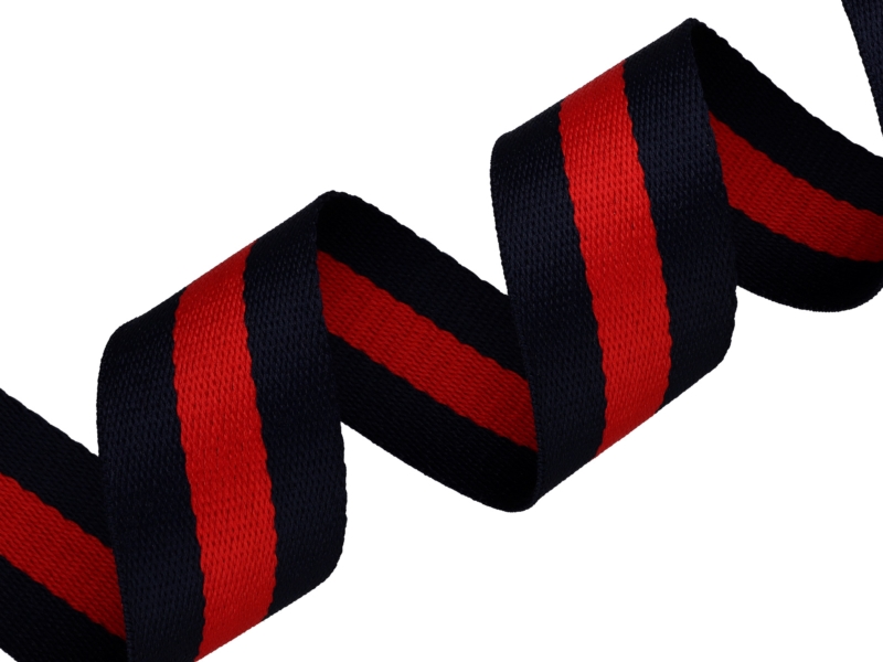 Polycotton webbing 38 mm / 1,40 (+/- 0,05) mm navy blue and red 50 yd