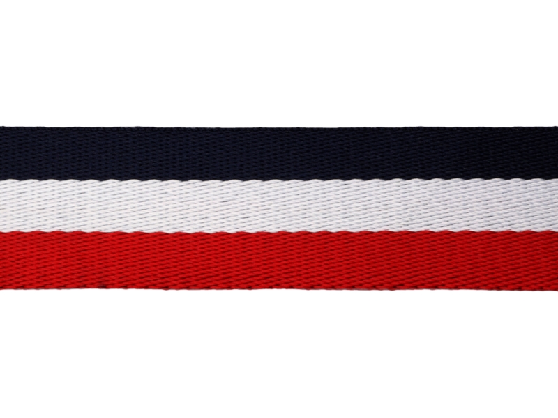 Polycotton tragband 38 mm / 1,40 (+/- 0,05) mm (7) marineblau, weiss und rot 50 yd