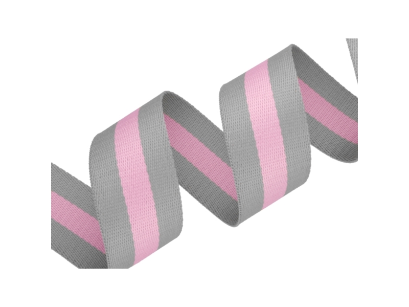POLYCOTTON TRAGBAND 38 MM / 1,40 (+/- 0,05) MM (22) GRAU-ROSA-GRAU 50 YD