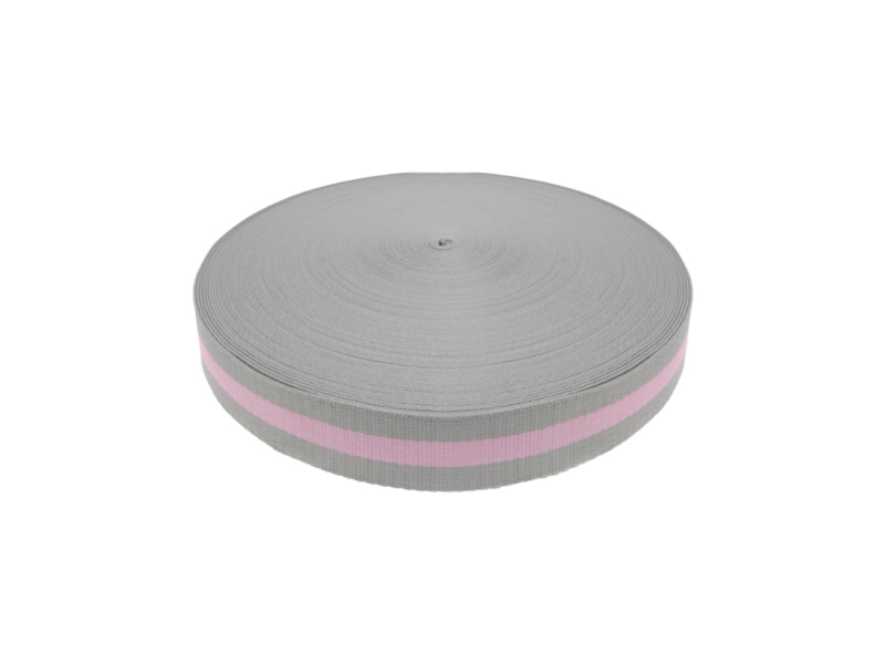 POLYCOTTON TRAGBAND 38 MM / 1,40 (+/- 0,05) MM (22) GRAU-ROSA-GRAU 50 YD