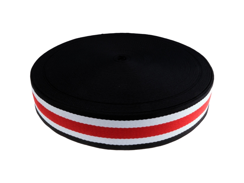 Polycotton webbing  1,40 (+/- 0,05) mm (42) navy blue, white and red 50 yd