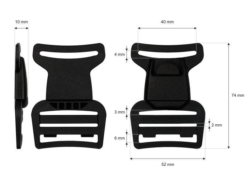 Plastic buckle 40 mm tola 2 black 25 pcs
