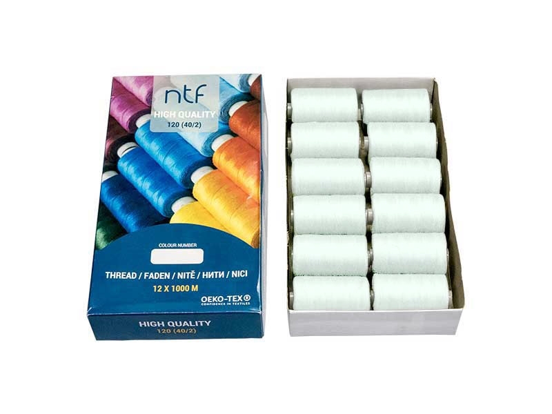 POLYESTERGARN NTF 40/2 WEIß-BLAU A782 1000 M x 12 ST