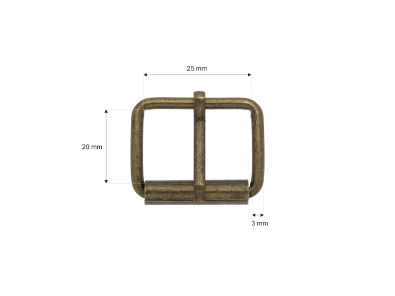 METAL ROLLER BUCKLE SINGLE 25/20/3 MM OLD GOLD  WIRE   100 PCS