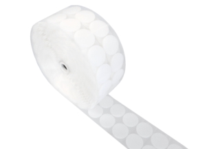 Kolečka na suchý zip s lepicí 4,5 cm bílou PES/nylonovou smyčkou